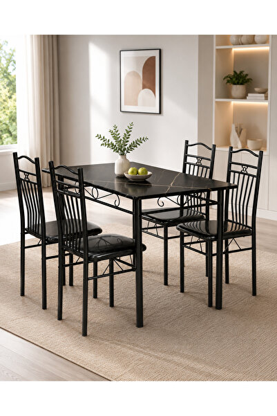 TrentonGCC Modern 5-Piece Dining Table Set – Black Metal Dining Table with 4 ...