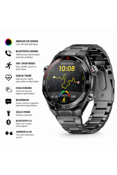 ROXİVA Watch Ultimate 2 Amoled Ekran 1.53 inç Ekran 3 Kordonlu Kalp Nabız Ölç...