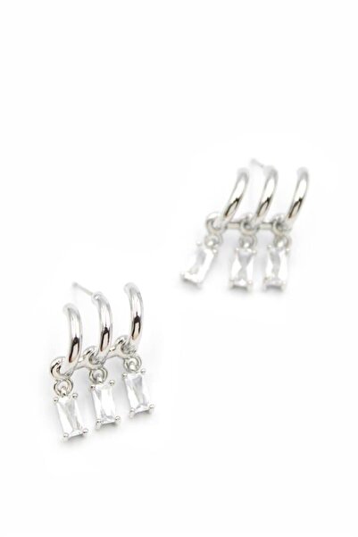 atastore2017 Small Baguette Stone Earrings - Silver