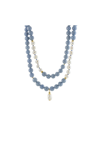 OXETTE Colier argint placat cu aur 18K decorat cu perle de cultura si quartz ...