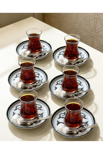 Tezyinat Wood طقم أطباق شاي من البورسلين من أهنك زوهري، 6 قطع