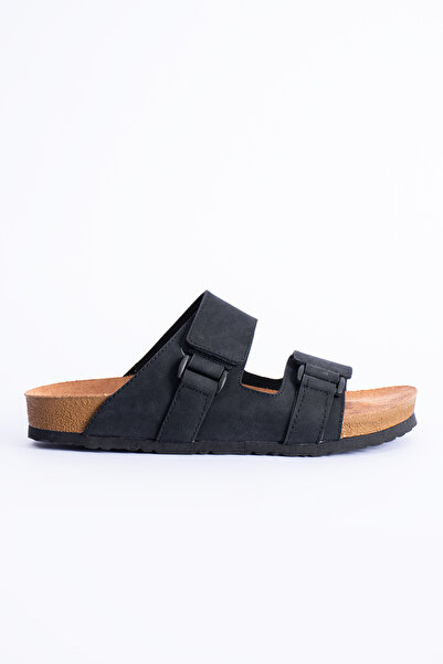 Polomia Comfort Men's Double-Strapped Velcro Cork Sole Suede Anatomical Slippers