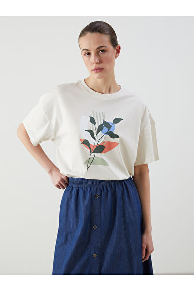 LC Waikiki Tricou de damă supradimensionat, floral, cu guler rotund