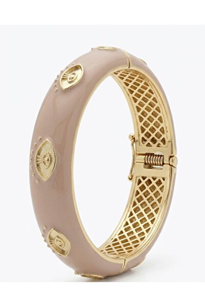 DALİ aksesuar Kadın Rose Gold Renk Vizon Mineli Göz Motifli Çelik Kelepçe Bil...