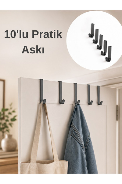 BEYLİNİ 10'Lu Pratik Askı Kapı Banyo Mutfak Düzenleyici Askı Seti Pratik Kanc...