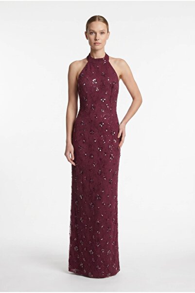 SpringStore Mürdüm Halter Yaka Payet İşlemeli Abiye