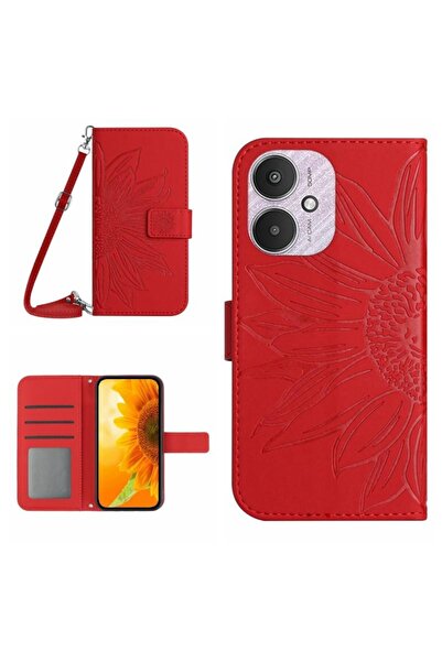 sscase Sun Flower Θήκη Πορτοφόλι με Λουράκι Red (Xiaomi Redmi 13C/Poco C65)