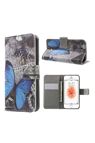 sscase Colored Drawing Θήκη Πορτοφόλι Blue Butterfly (Apple iPhone SE/5s/5)