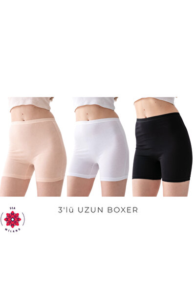 sea milano Chiloți boxer lungi pentru femei, 3 piese, din bumbac, lycra, cu t...