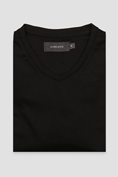 Abbate Vita Merserize Pamuklu Modern Fit Siyah V Yaka Erkek Düz T-Shirt
