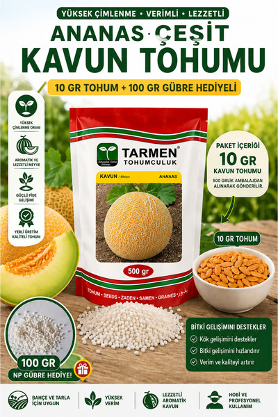 Tarmen Tohumculuk Tarmen Ananas Kavun Tohumu 10 gr + 100 gr Np Gübre