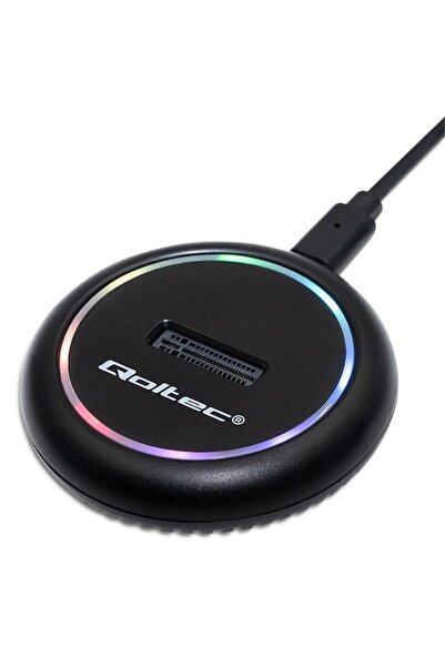 Qoltec 52273 SSD Docking Station, M.2 SATA/NVMe, Max 2TB, USB-C, RGB, Black