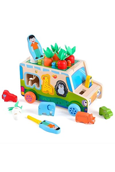 DAMUR Jucărie educativă Montessori, Model auto educativ din lemn 6-în-1, Sort...