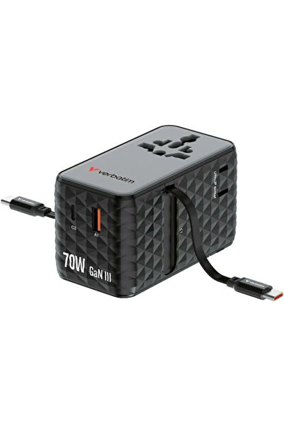 Verbatim Φορτιστής GaN με Θύρα USB-A και Θύρα USB-C και Καλώδιο USB-C 70W Pow...