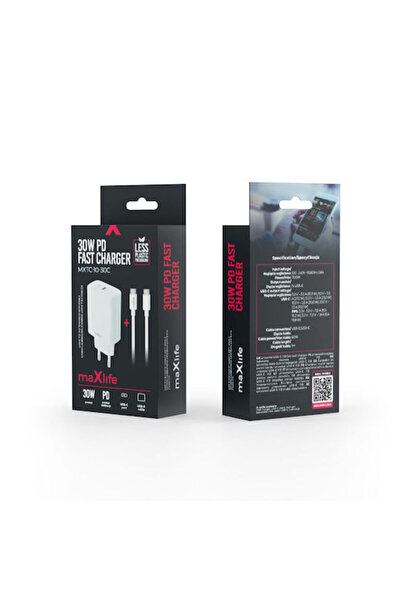 Max Life Φορτιστής Maxlife με Θύρα USB-C και Καλώδιο USB-C σε USB-C, Παροχή Ι...