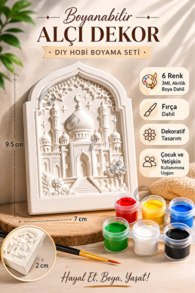 devhome Boyanabilir Taj Mahal Alçı Dekor Seti – 6 Renk Akrilik Boya ve Fırça ...