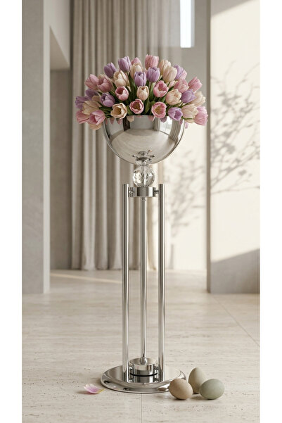 Decodelight Krom Meşale Model Yüksek Dekoratif Boru Metal Ayaklı 30 cm Çapınd...