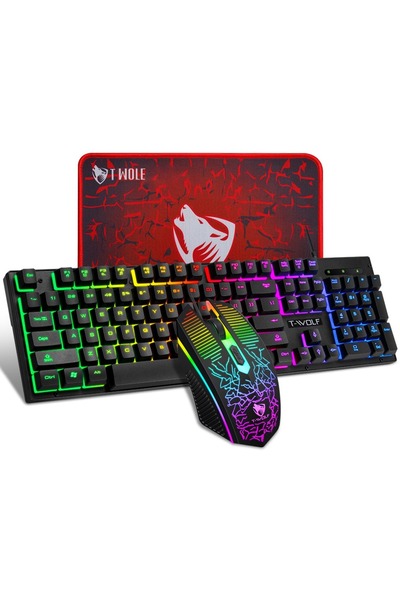 T-WOLF 3-in-1 Gaming Keyboard and Mouse MousePad Combo, 104 Key RGB Backlit M...