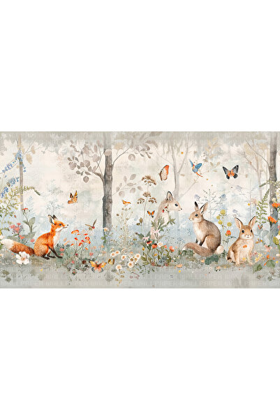 Home Tilki tavşan kuşlar çiçekler çocuk odası poster duvar kağıdı