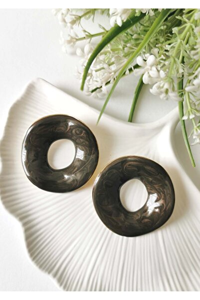 Halley Concept Milk Coffee Patterned Enamel Coated Steel Earrings 5 cm Large ...