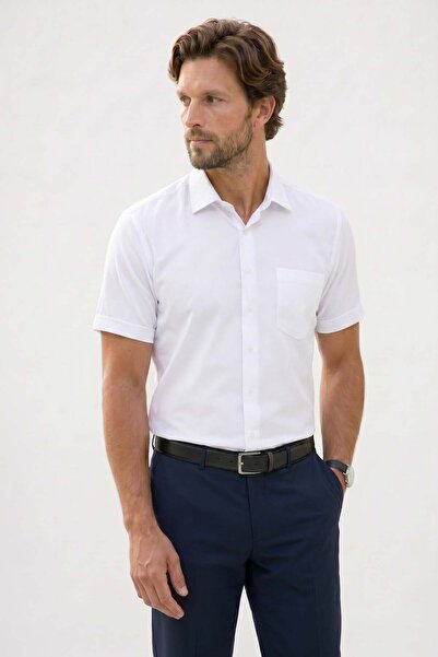 Tudors Men's Regular Fit Classic Cut Cotton Short Sleeve Dobby Pocket White S...