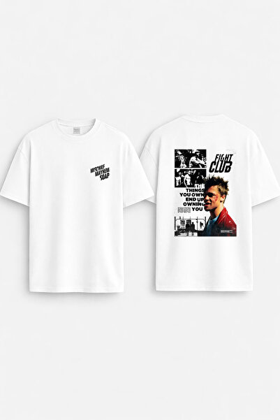 cesita Tricou negru cu imprimeu Fight Club, cu guler rotund, croială oversize