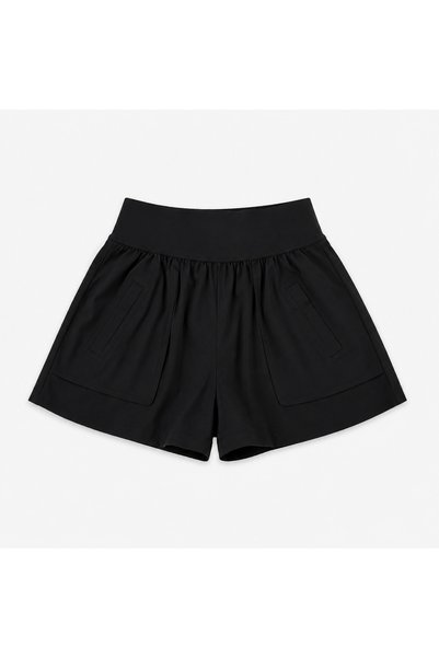 Pratsska Women's Black Premium Fabric Elastic Waist Shorts with Pockets – High Waist Comfortable Summer Shorts