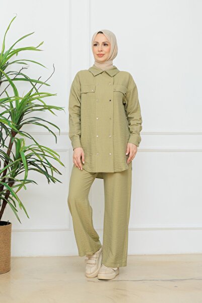 Moodbasic Çıtçıtlı İpek Cupra Takım - Olive