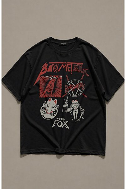 Fuddy Moda Tricou unisex Babymetal The Big Fox cu imprimeu, cu guler rotund, ...