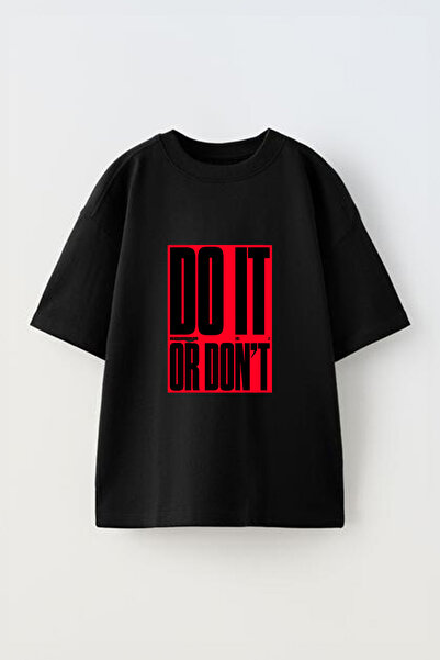Anetos Tricou oversize negru din bumbac, cu imprimeu frontal, cu designul „Do...