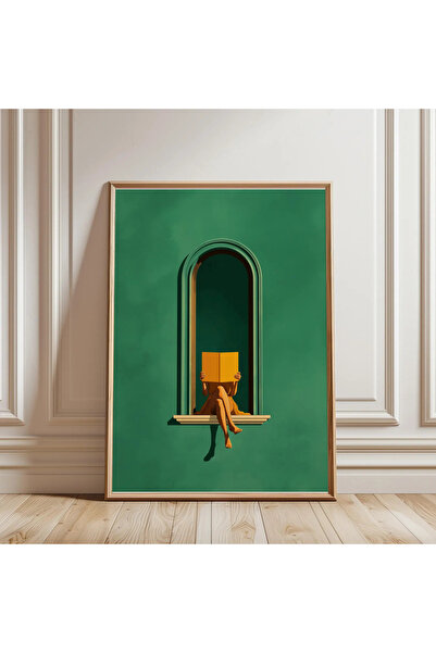 HOME MODE Emerald Green Woman Reading Print-Green Wall Art, Library, Book Lov...