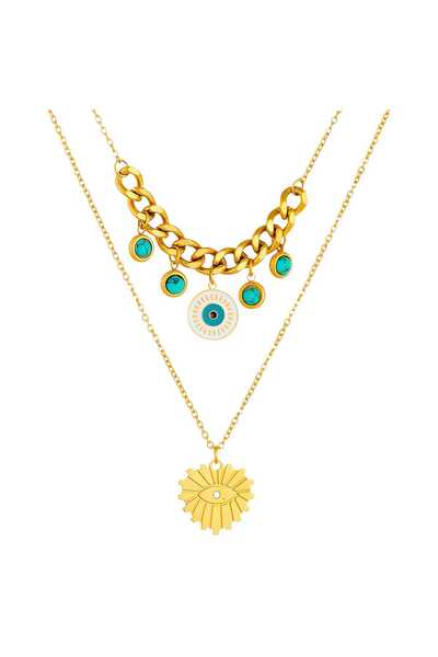 OEM Double Evil Eye Necklace plated with 18K gold