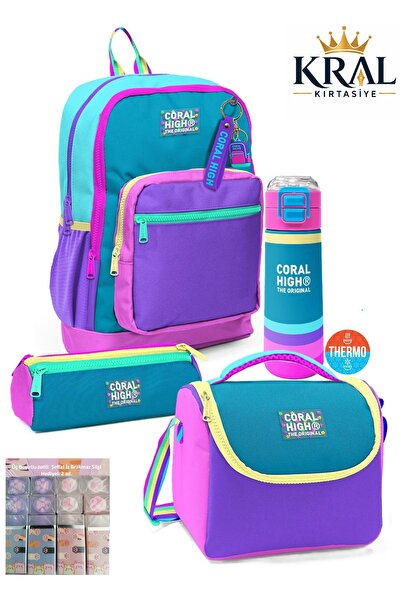 Coral High Pembe-Mor-Yeşil Renk Spektrumu 4'lü Okul Çanta Seti