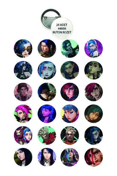 nihonwosekai Arcane Jinx LoL Anime Buton Rozet 44mm 24 ADET