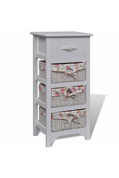 vidaxl Cabinet with 1 drawer and 3 baskets, white, paulownia wood