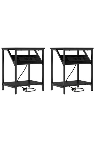 vidaxl Dulap de noapte 2 pcs Stejar Negru 38 x 30 x 48 cm