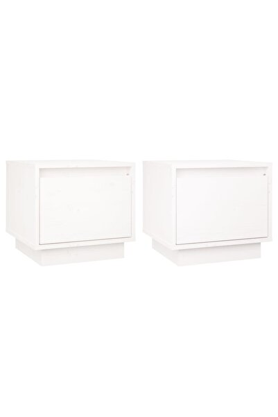 vidaxl Noptiere, 2 buc., alb, 35x34x32 cm, lemn masiv de pin