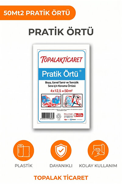 TOPALAKTİCARET Hışır Örtü Pratik Boya Ve Tadilat Örtüsü Koruyucu Branda Sera Naylonu 50 m² (4x12.5 mt)