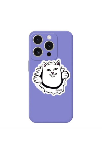 Other Apple iPhone 15 Pro White cat Purple Colored Silicone TPU Θήκη