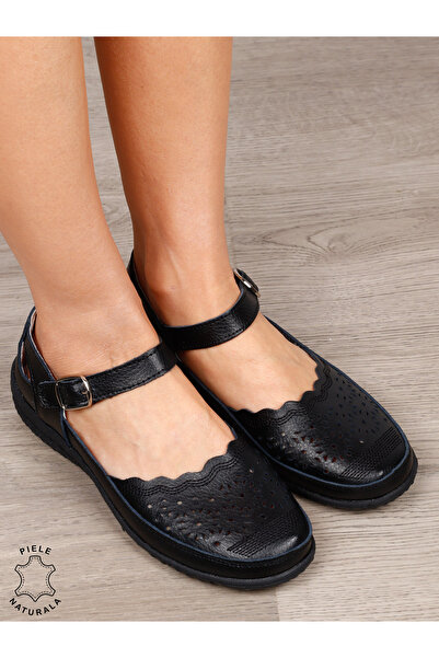 ANGEL BLUE Women's Genuine Leather Ballet Flats with Velcro and Buckle Closur...