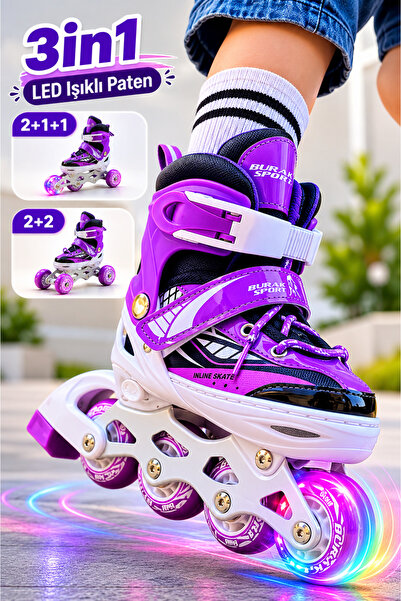 YILDIRIM OYUNCAK 3in1 LED Işıklı Çocuk Pateni - Ayarlanabilir Numaralı 2+1+1 ...