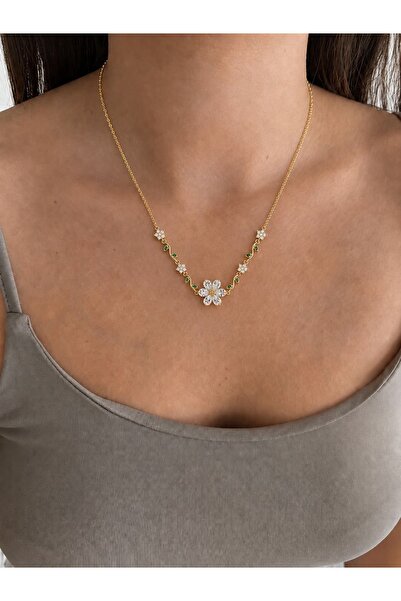 LEROSY CO. Flower Stone Detailed Necklace Women's Colorful Stone Chain Necklace