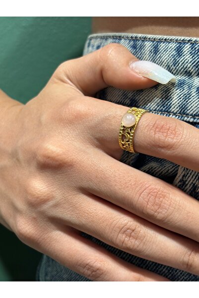 IrazErezJewelry Pembe Doğal Taşlı Ayarlanabilir Çelik Yüzük