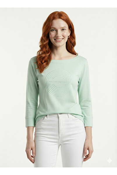 Neden Tekstil Women's Mint Green Basic Round Neck Blouse