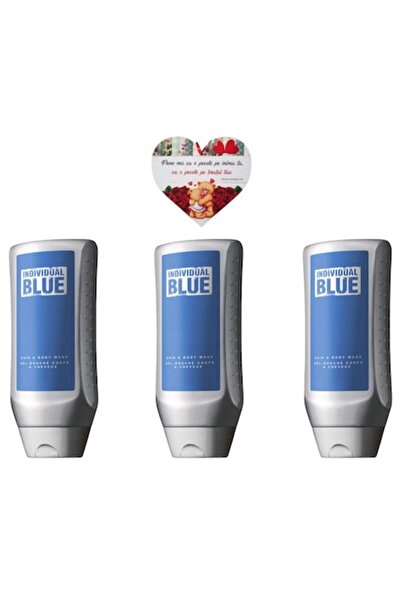 AVON Set 3x Individual Blue Shower Gel 250 ml + Magnetic Heart
