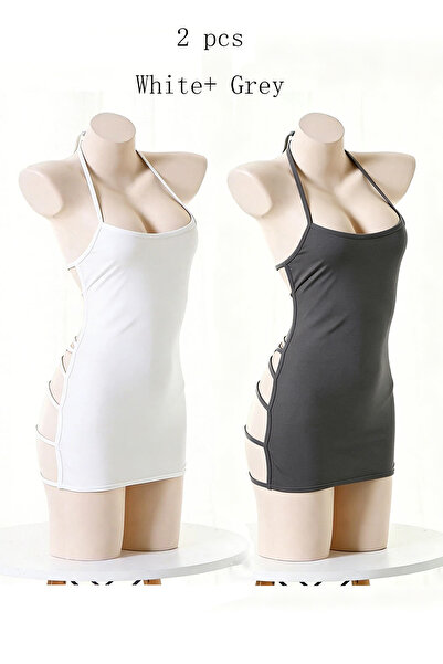 Generic Grey Open Back Lingerie Dress, Halter Neck with Cage Strap Design, Se...