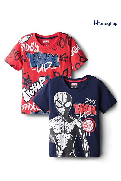 Honeyhap Marvel Single Jersey Knit Drop Shoulder Half Sleeves T-Shirts Spider...