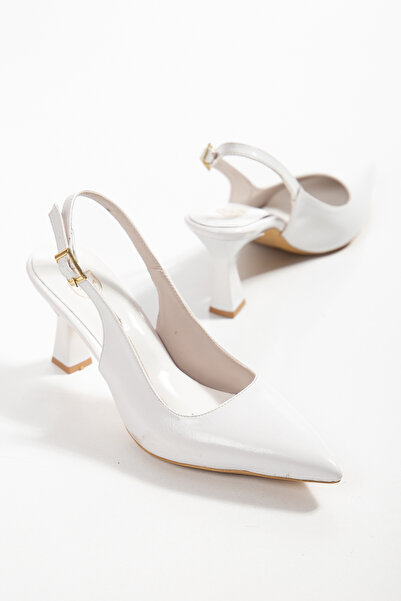 derim shoes Women's White Patent Leather Pointed Toe Thin Heel Slingback Shoes