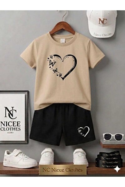 NC Nicee Clothes Summer Children's T-Shirt Shorts Unisex (Black Butterfly Hea...