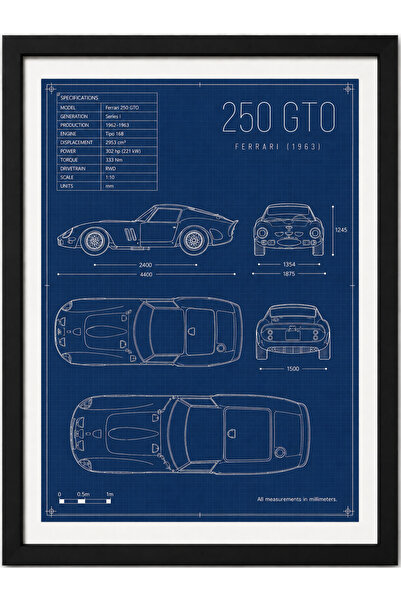 FERRARI 250 GTO Blueprint Line Art | Limited Edition A3 |